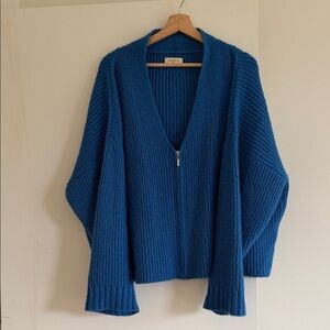 NWOT James Street Co Cobalt Blue Alpaca, Silk, Mohair Zip Up Cardigan